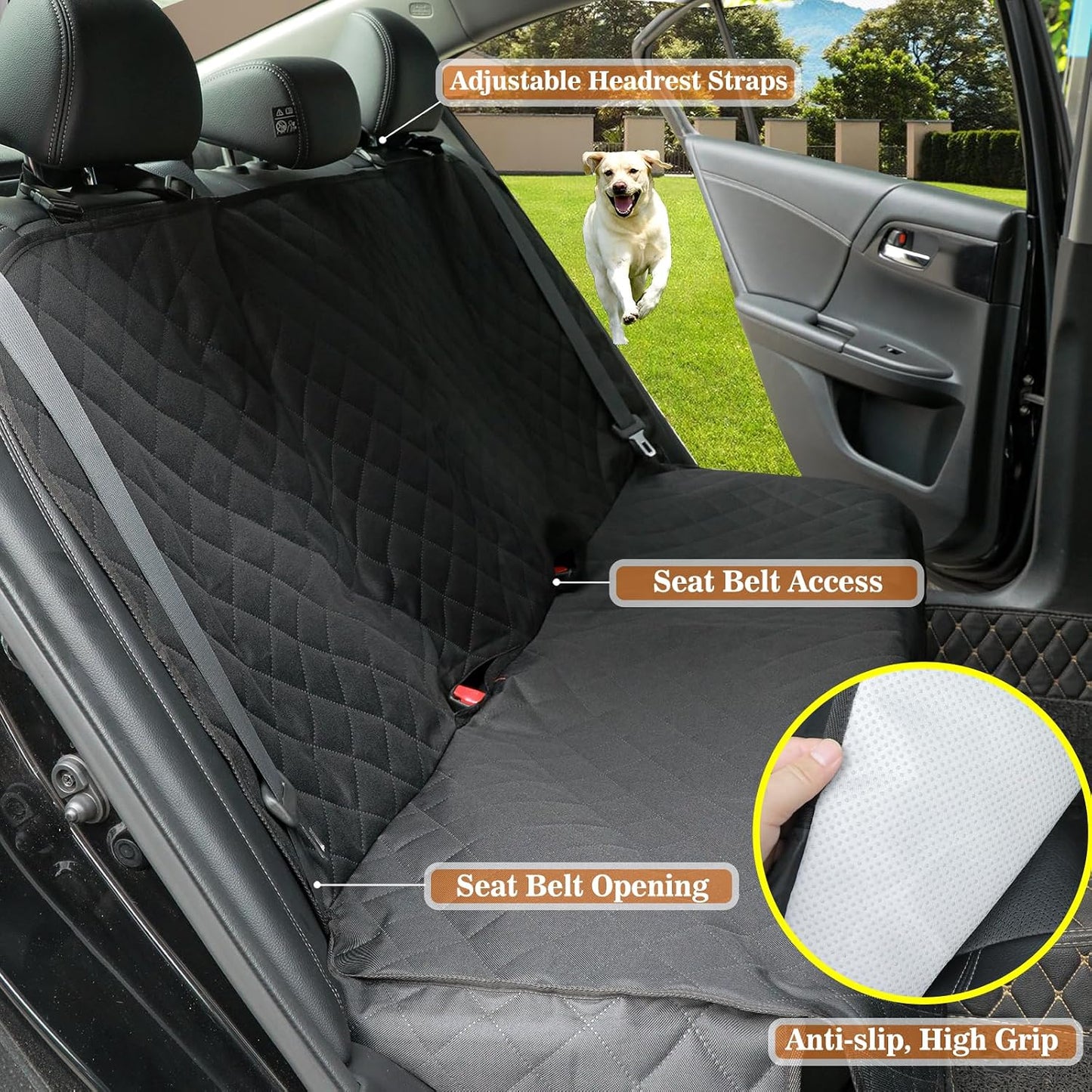 Meolsaek Dog Car Seat Cover for Back Seat, Scratch Proof Nonslip Pet Car Seat Cover, 4 Layers Waterproof Heavy Duty Back Seat Pet Cover for Dogs with Storage Bag (Black)