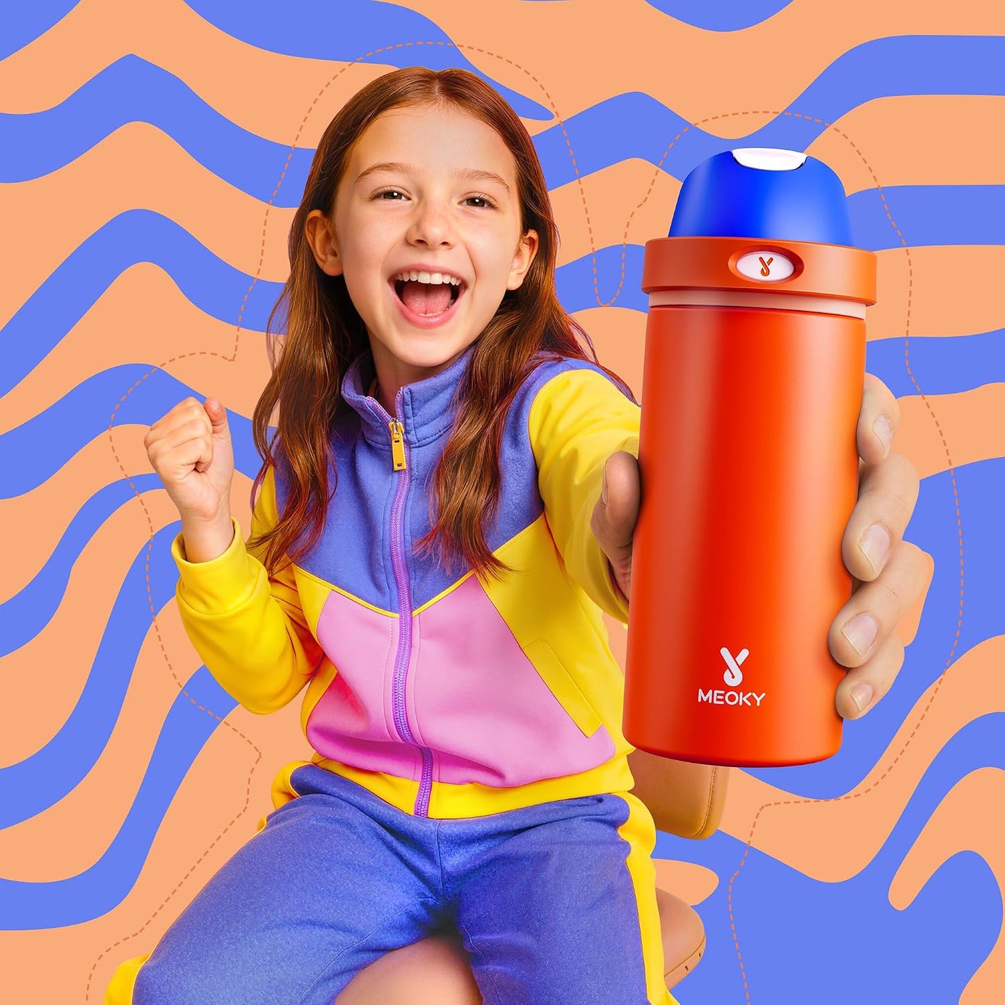 18 oz Insulated Water Bottle for Kids: Meoky Metal Water Bottle with 2-in-1 Straw and Spout Lid - Leak Proof, Cold for 24 Hours, BPA-Free for Boys School Sports, Blue Citrus