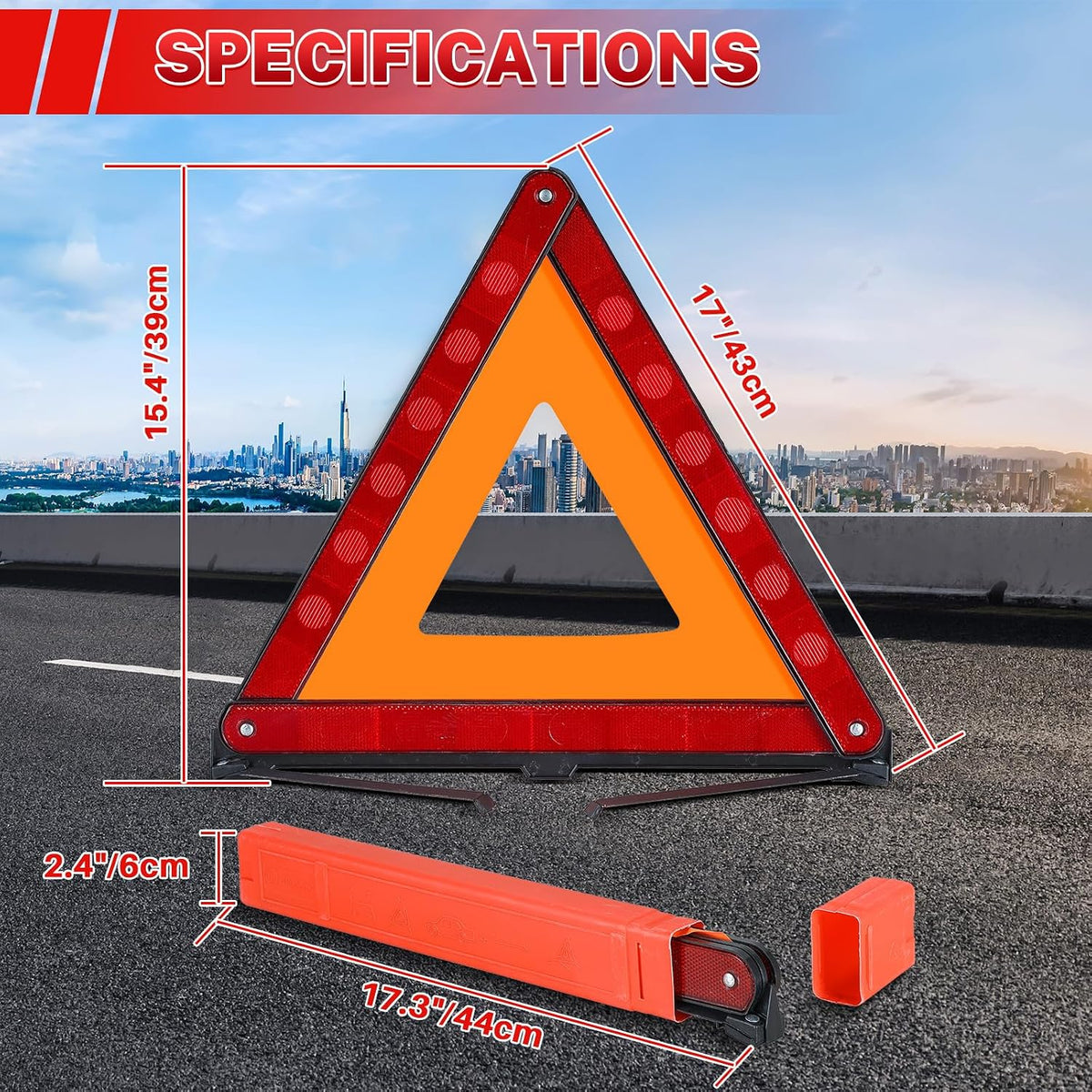MAOPINER 3 Pack Reflective Emergency Warning Triangles with Case