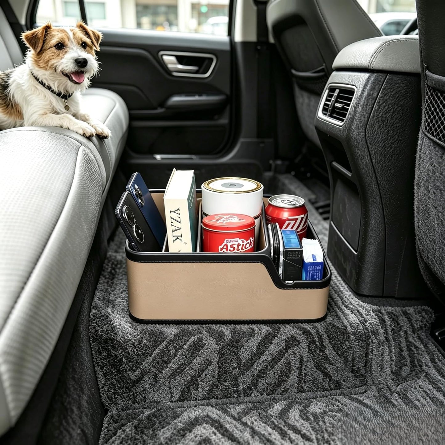Car Organizer Between Back Seat,Car Armrest Storage Box with Compartment,Multifunctional Front Seat Organizer,Center Console Cup Holder Tray,Car Seat Organizer with Non-slip Mat(Beige)