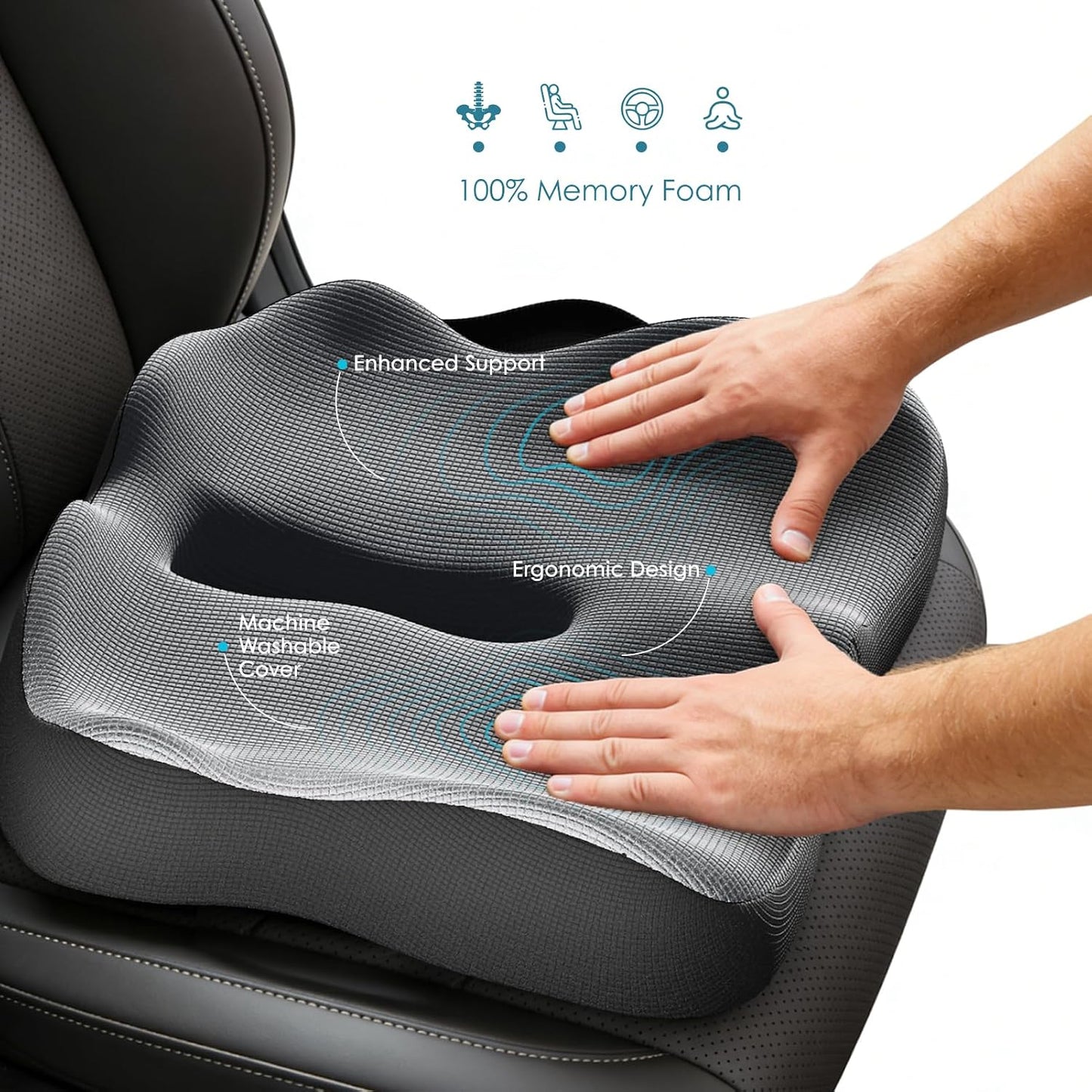Seat Cushion for Truck Driver, Extra Large Memory Foam Car Seat Cushions for Long Driving - Orthopedic Sciatica & Tailbone Pain Relief, Comfort Support for Road Trip Essentials