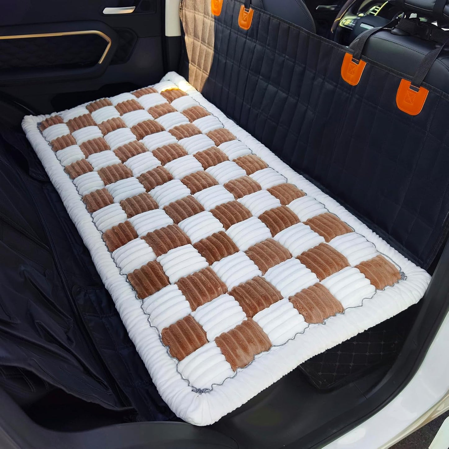 Backseat Pet Bed Mat, Truck Plaid Dog Bed for Car Back Seat, Deluxe Dog Seat Covers, Non-Slip Travel Pet Mat, Fit for Backseat Extenders and Trucks SUVs (Bluegrey&White, 24.8x54 inch)