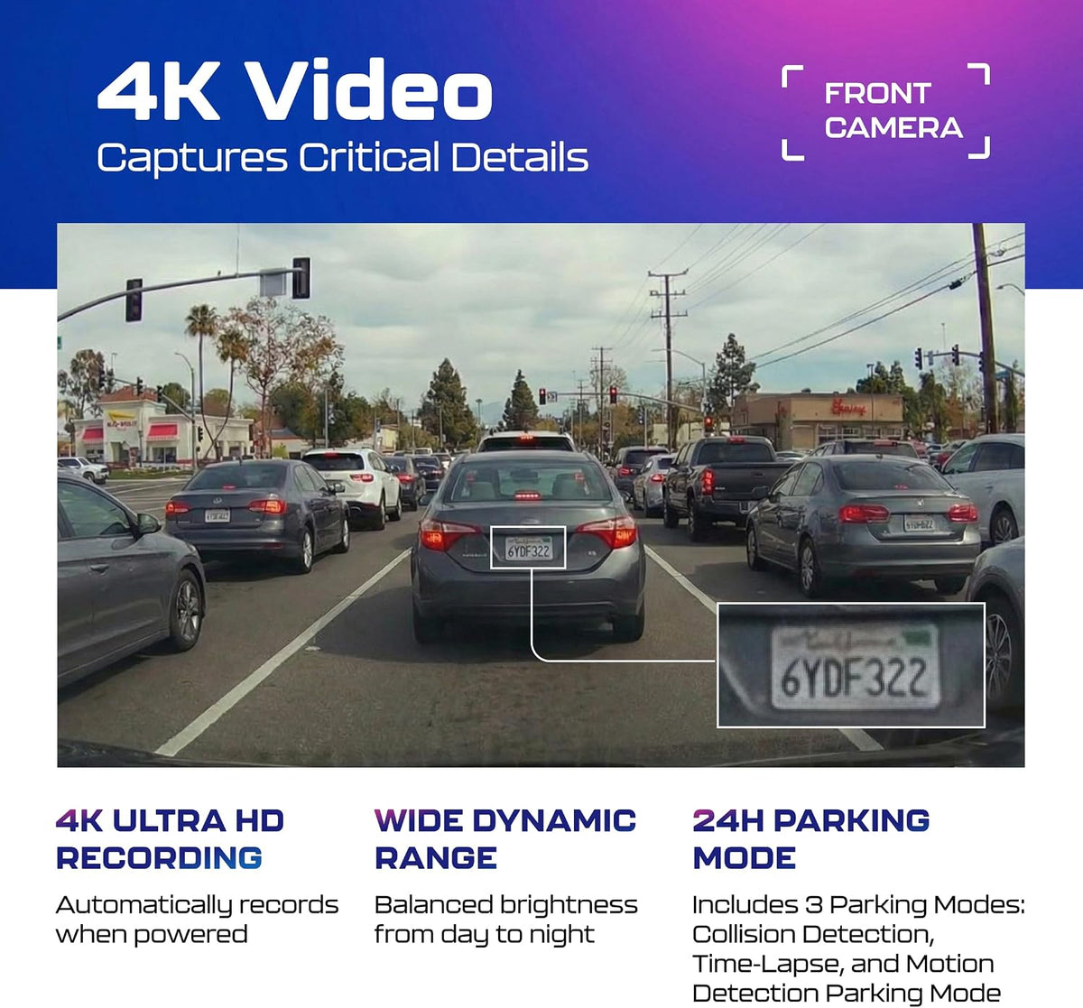 AZDOME GS63H Pro 2CH Dash Cam 4K with Super Night Vision & ADAS 24H Parking Mode - 4K Dual Dash Cam - Built-in WiFi - GPS Tracking - Collision Detection - Multiple Parking Modes