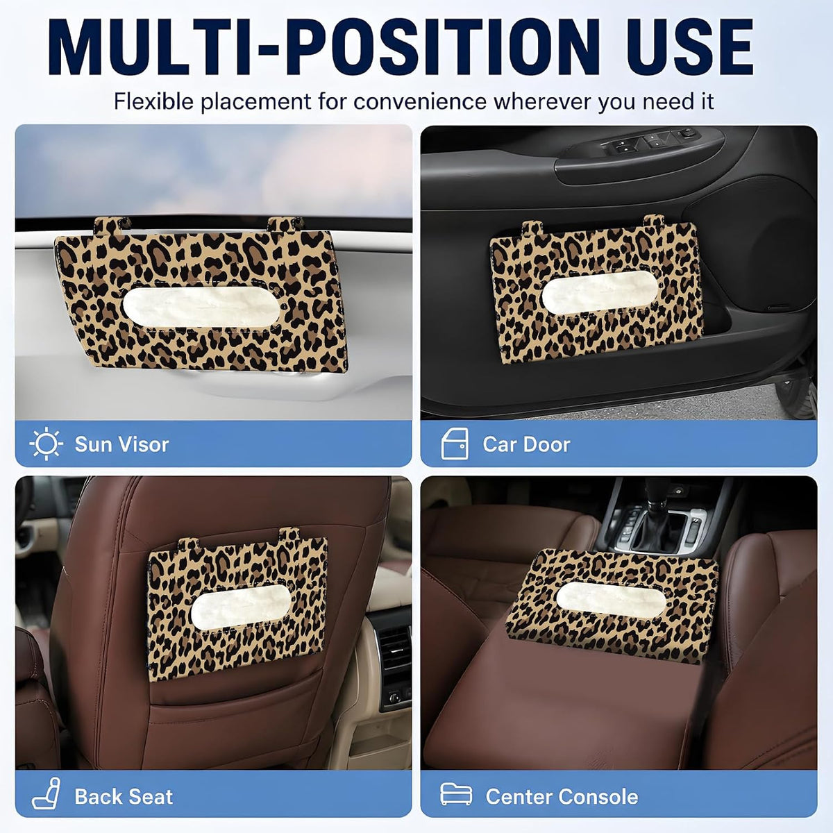 Car Tissue Holder, Cute Sun Visor Napkin Holder Backseat Tissue Case, PU Leather Tissue Box, Funny Car Accessories for Women Men Luxury Brown Leopard