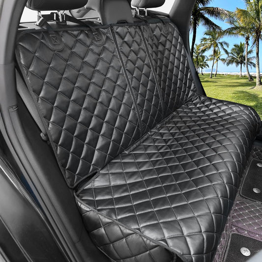 Dog Car Seat Cover for Back Seat, Waterproof Back Seat Covers for Dogs, PU Leather Nonslip Bench Dog Seat Cover Universal Fit Most Vehicles,SUVs,Small Trucks（Black,Standard）