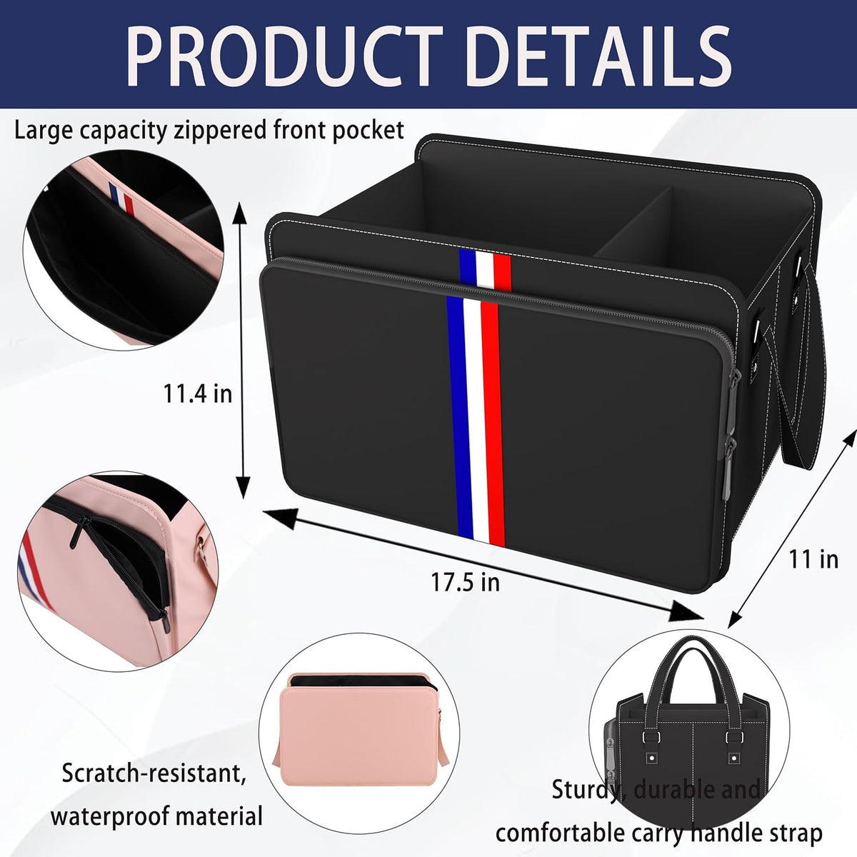 Homeve Trunk Organizer for Car, Waterproof Collapsible 3 Compartments Car Organizer, Foldable Storage for Car Accessories, Tools, Sundries for Women Men, Tote Bag (Black Black, Standard)