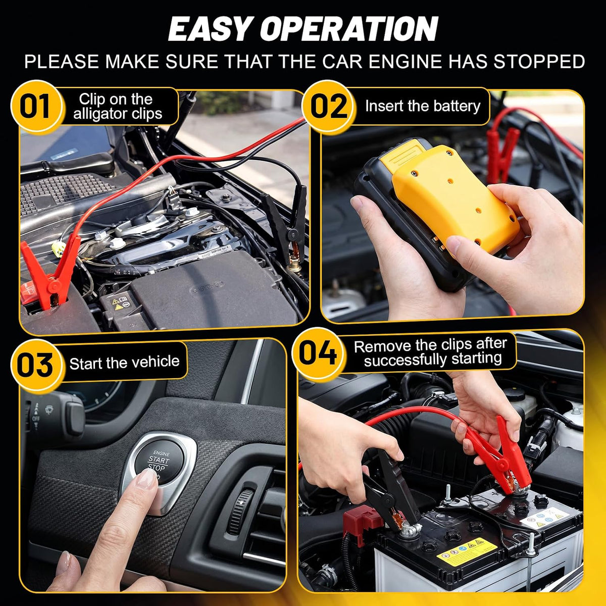 Tallew 4 Pcs Jumper Cables for Car with Adapter Compatible with Dewalt 20v Batteries 8AWG 2FT Silicone Wire Automotive Booster Cables for Jump Car Starting Tool Battery, Temperature Resistance 392℉