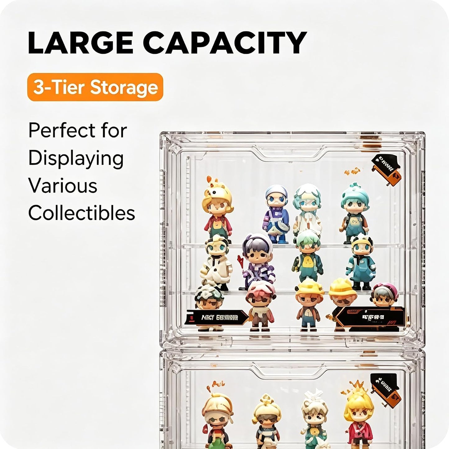 Acrylic Display Case for Collectibles, Stackable Dustproof Display Box with Magnetic Door, Clear Wall Mount or Desktop Showcase Organizer for Action Figures, Model Cars, Toys and Collectibles(Large)