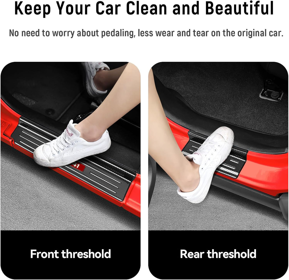 4PCS Door Sill Guards for Jeep 2018-2026 Wrangler JL JLU & 2020-2026 Gladiator JT Accessories Stainless Steel Material Red Trim Door Sill Protector Carbon Fiber Front Rear Door Entry Guard