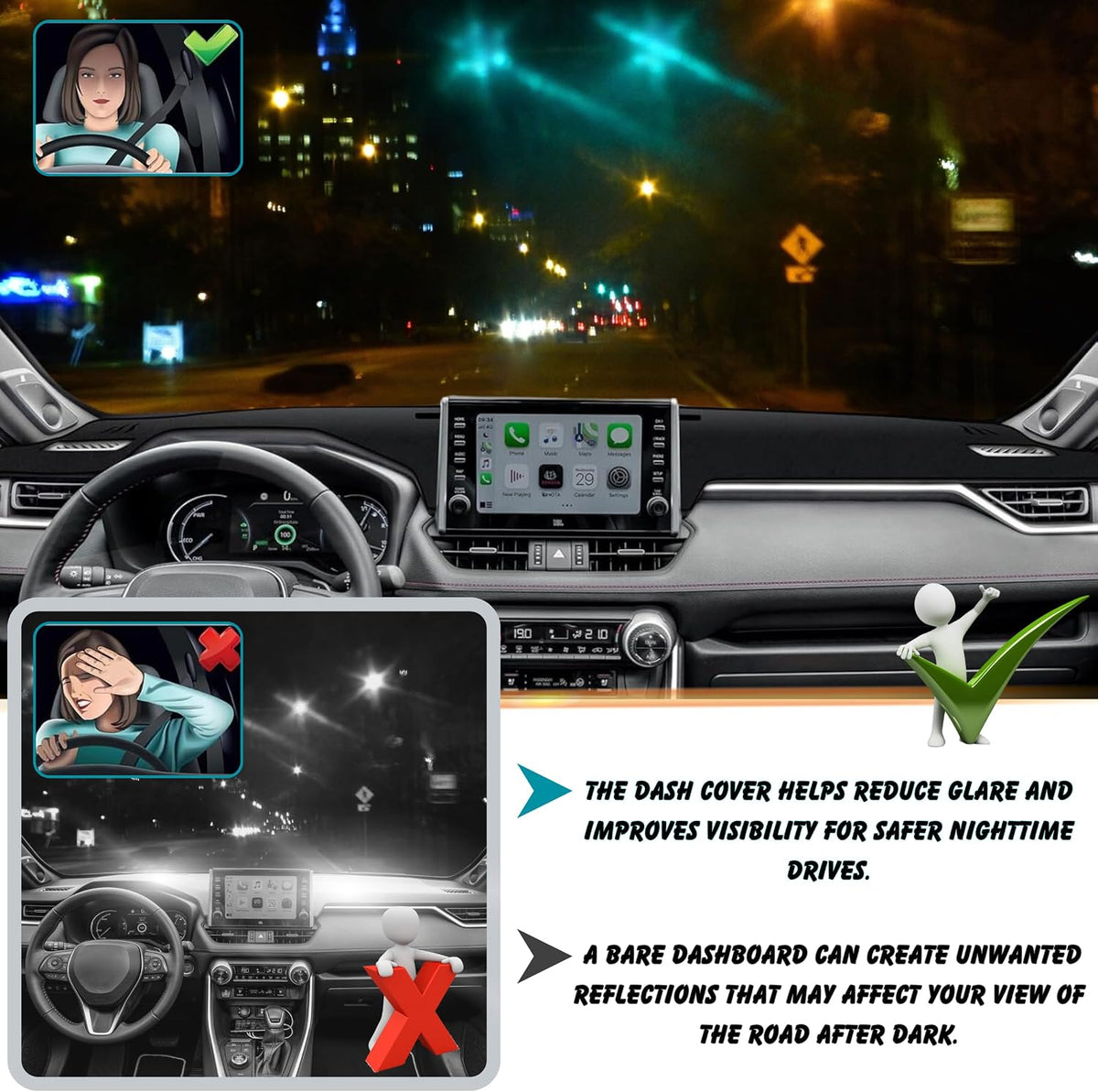 Non-Slip Dash Cover Mat Sunshield Protector Pad Compatible with Hyundai Kona 2024 2025 Accessories Pad (（Without HUD）)