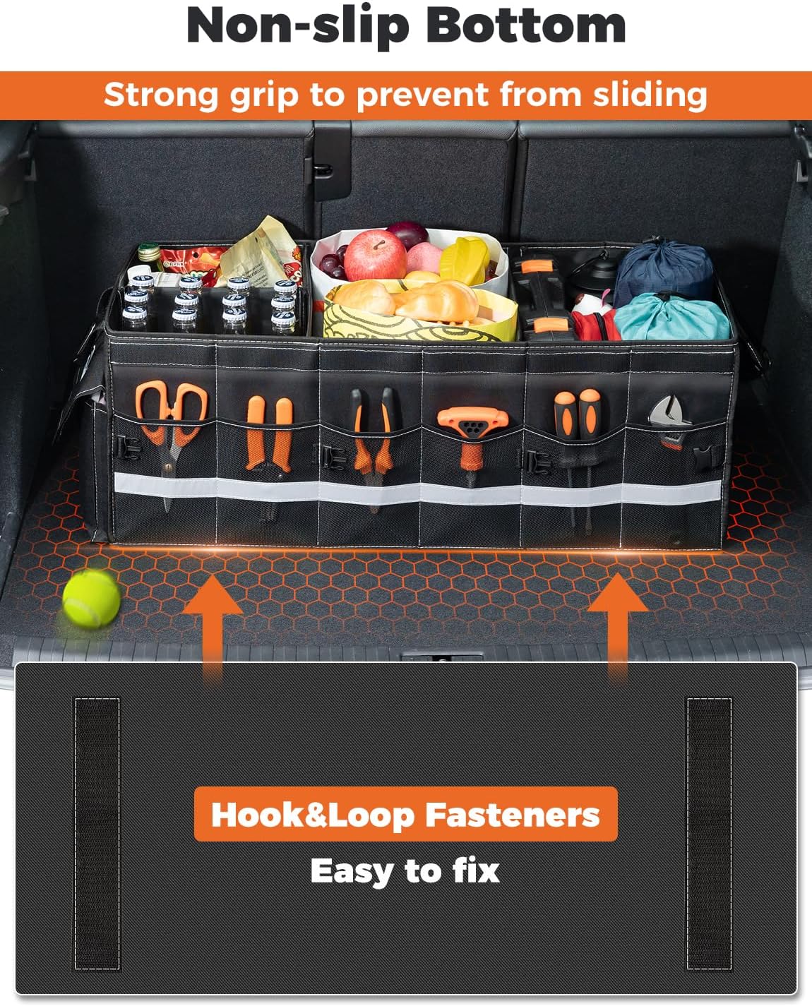Oasser Car Trunk Organizer for SUV 75L Collapsible 4 Compartment Storage, Foldable Organizer Car Accessories for Women/Men