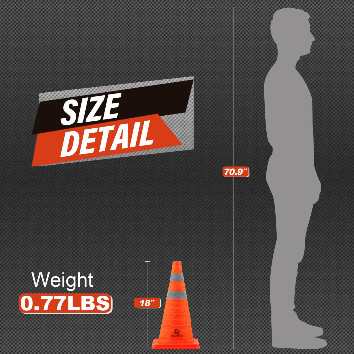 RoadHero 18 Inch 4 Pack Collapsible Traffic Safety Cones with Bag, Orange