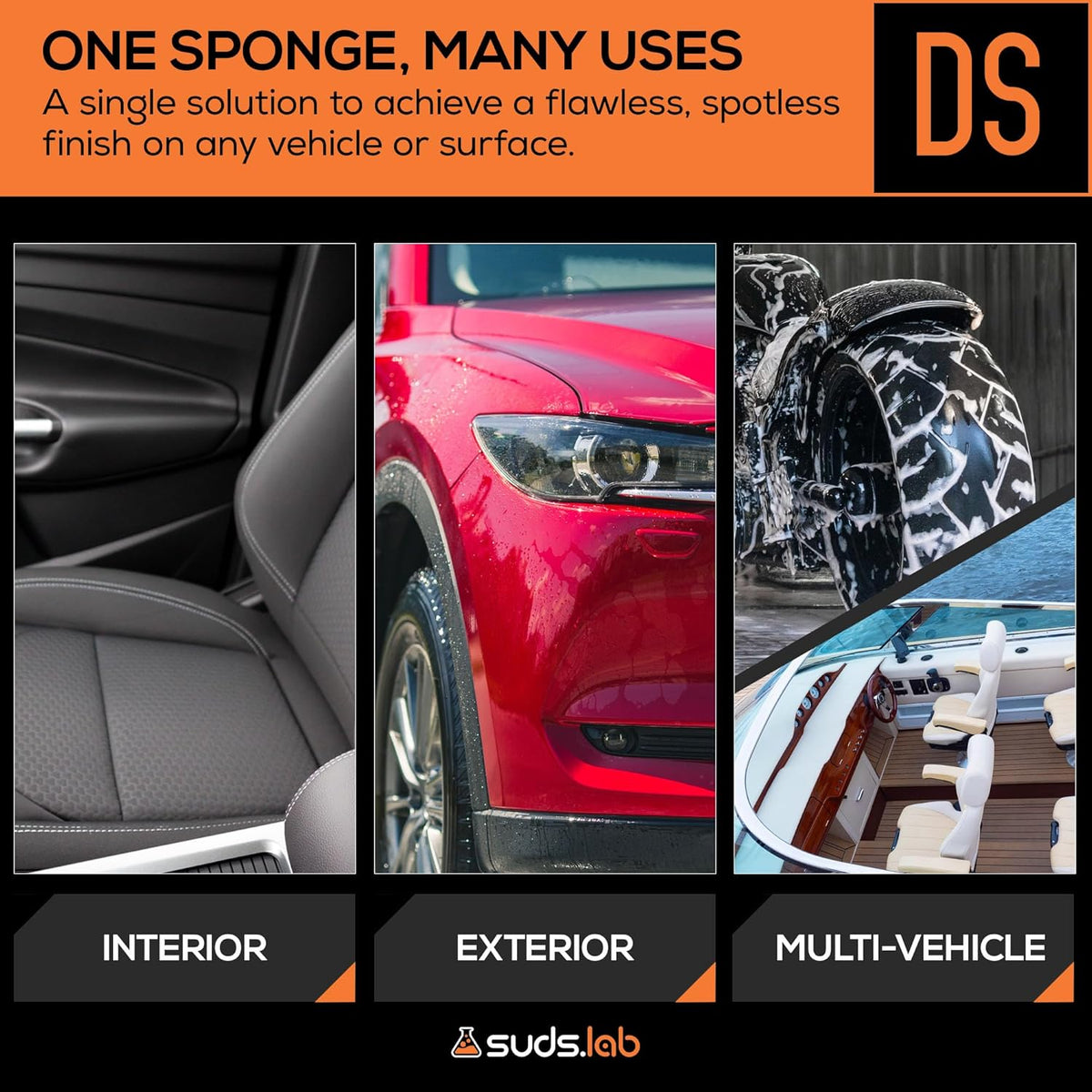 Suds Lab DS Microfiber Detailing Scrub Pad 3 Pack - Car Interior Cleaning & Detailing Microfiber Scrub Pads - Set of 3 - Safe On Leather, Vinyl, Plastic, Etc.