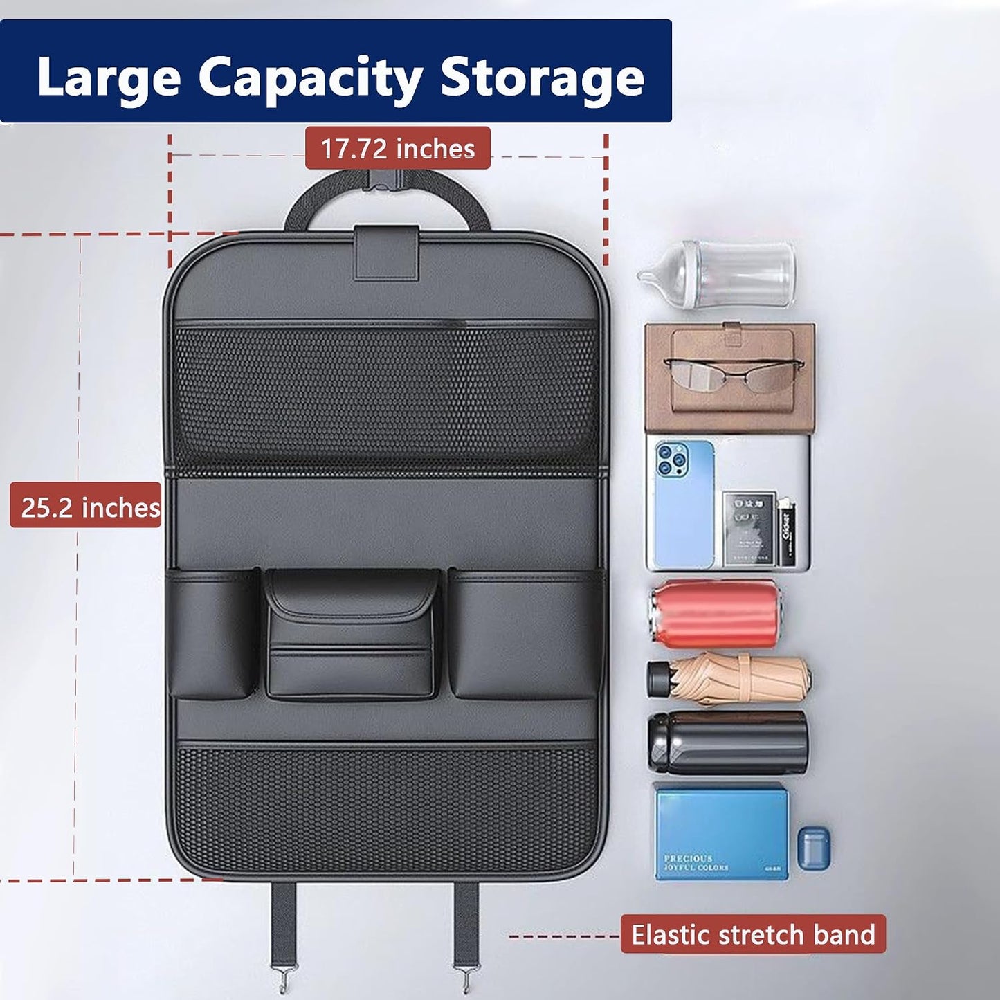 Car Backseat Organizer with Tray – Back of Car Seat Organizer & Storage Caddy, Sturdy Back Seat Organizer with Touch Screen for Tablet, Snacks, Drinks, Tissues... | Waterproof, Universal Fit | 1 Pack
