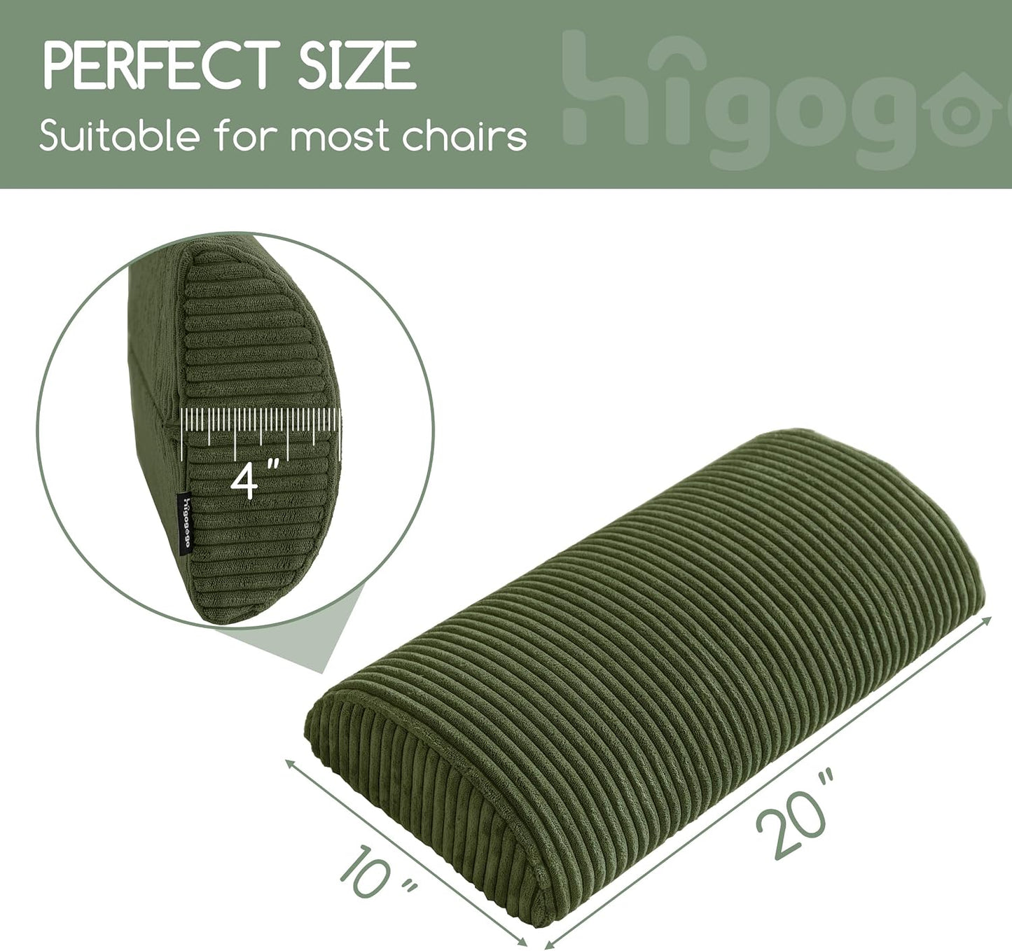 HIGOGOGO Lumbar Support Pillow for Recliner Chair/Accent Chair/Couch, Memory Foam Back Support Cushion for Elderly, Recliner Cushions for Back Rest, Pain Relief, Reading, Washable Cover, Dark Green