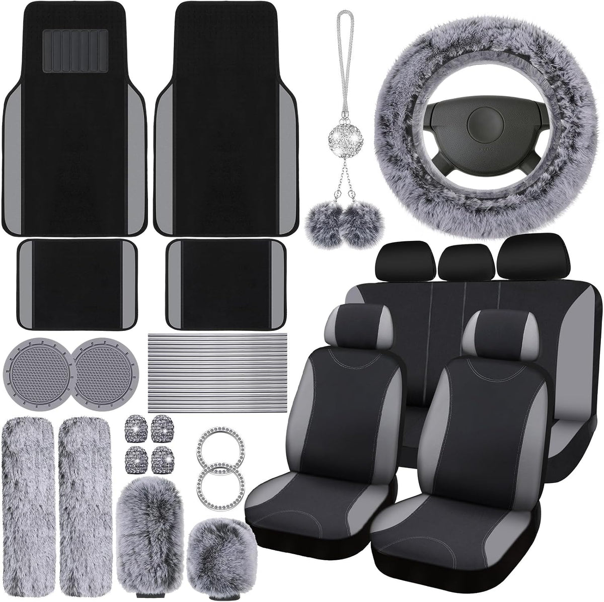 Woanger 47 Car Seat Cover Full Set Car Accessories for Women, Gray