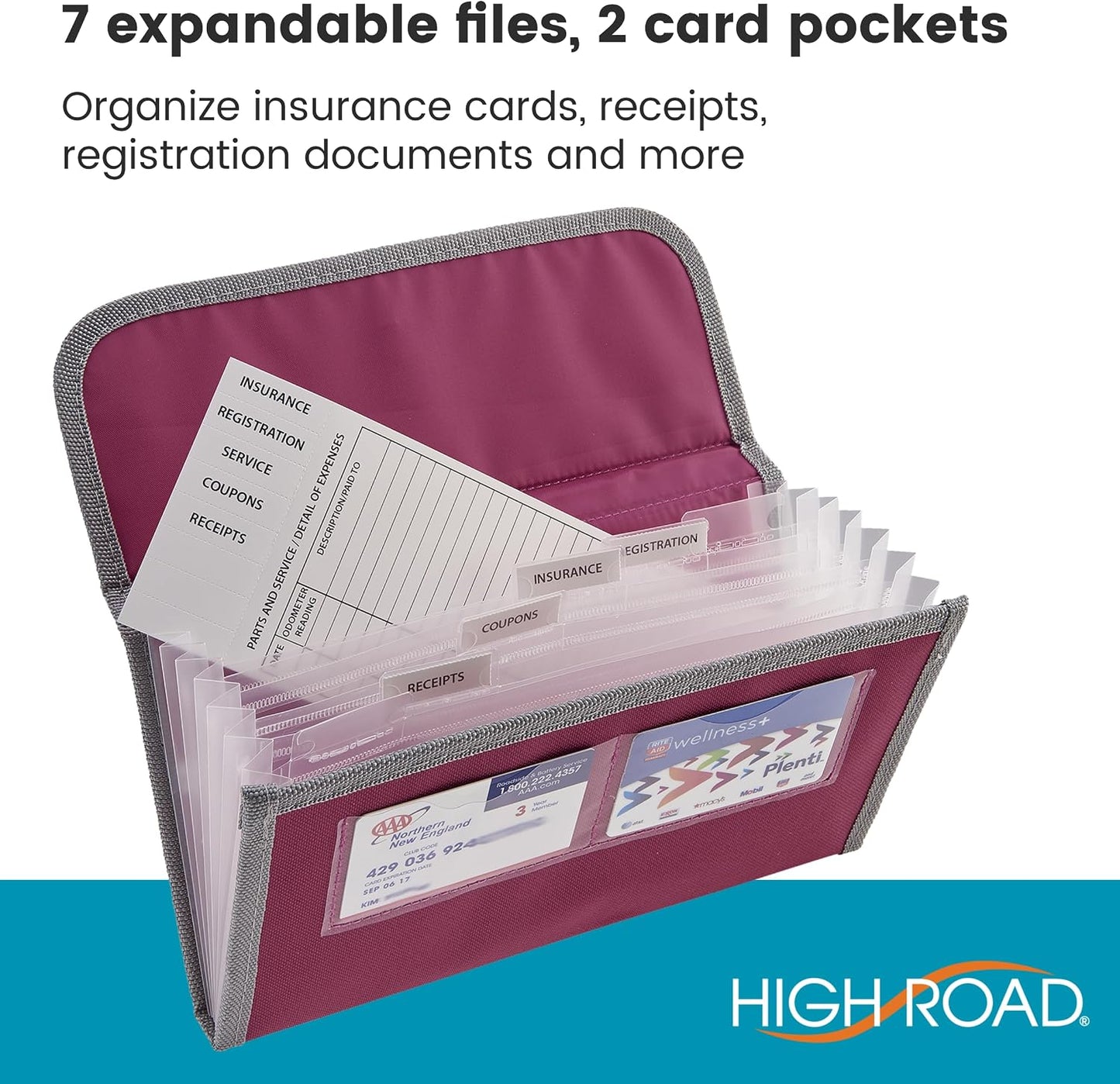 High Road Glove Box Organizer - Insurance and Registration Holder for Car Documents and Paperwork - Expandable Front Seat Organizer with Card Pockets