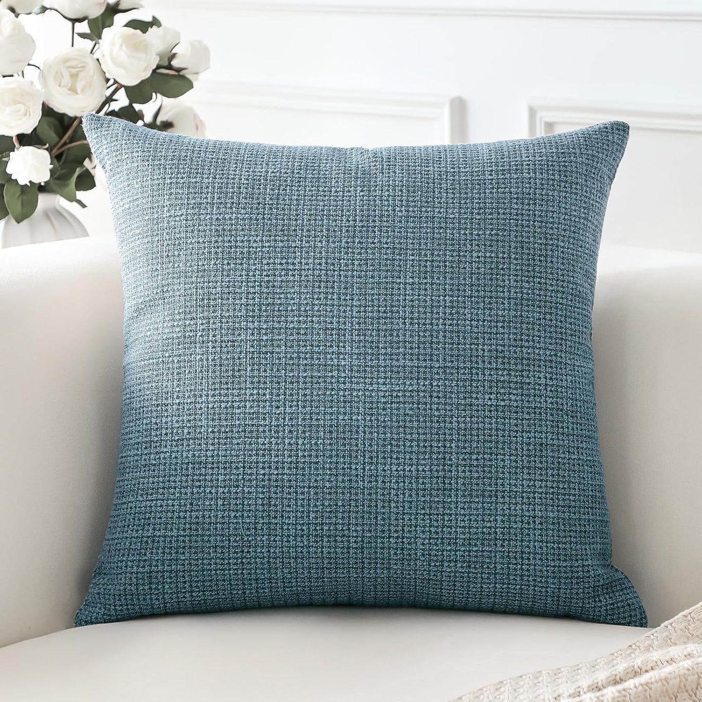 OTOSTAR Linen Throw Pillow Cover Set of 1 Decorative Square Pillowcases Cushion Covers 24x24 Inch for Home Decor Sofa Bedroom Car 60 x 60CM Blue