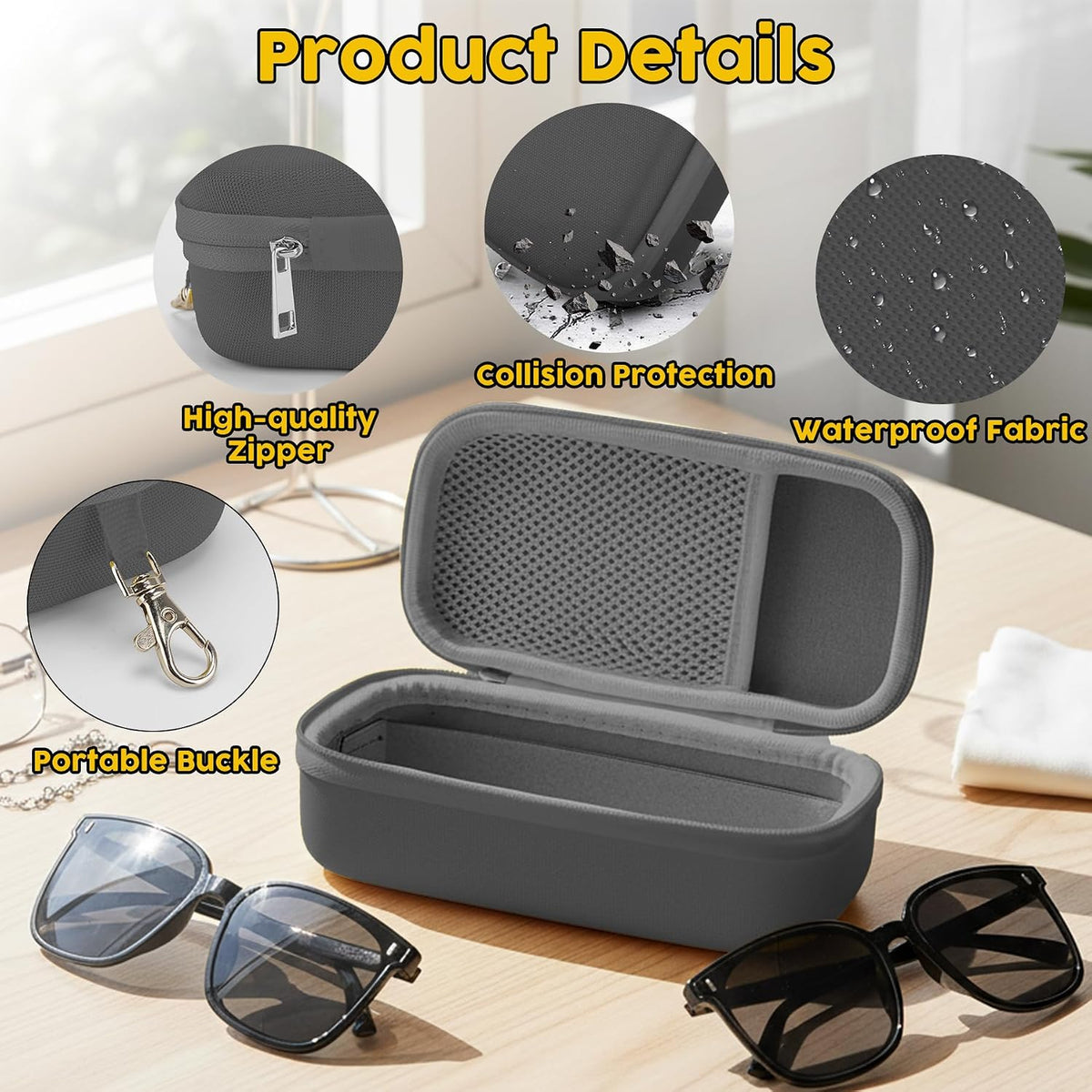 Double Eyeglasses Case, Hard Shell Glasses Case for Men Women