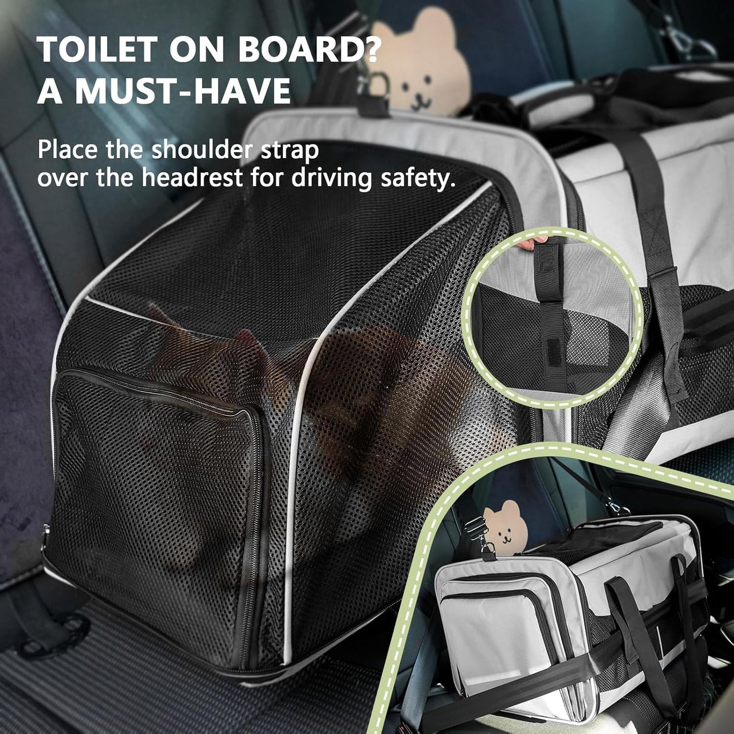 Expandable Cat Carrier for 2 Cats, Double Compartment Large Pet Carrier for Long Distance Car Travel, Includes 2 Portable Litter Boxes, Foldable Multi-Cat Travel for Road Trips & Camping, Gray