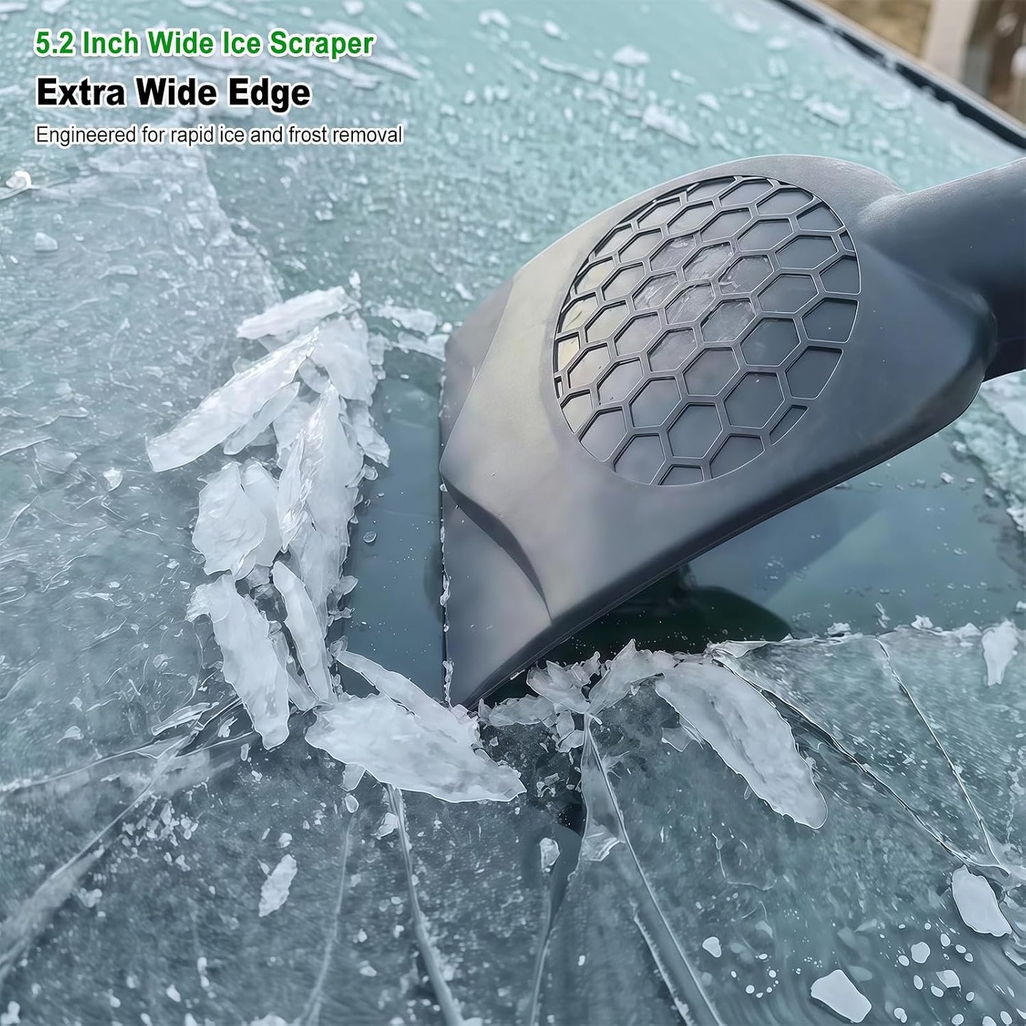 SEAAES 45 Inch Snow Brush with 5.2" Extra Wide Ice Scraper for Car, Extendable Snow Scraper with Foam Grip, 360° Pivoting Brush for SUV Truck Jeep Vehicle Windshield Window - Green