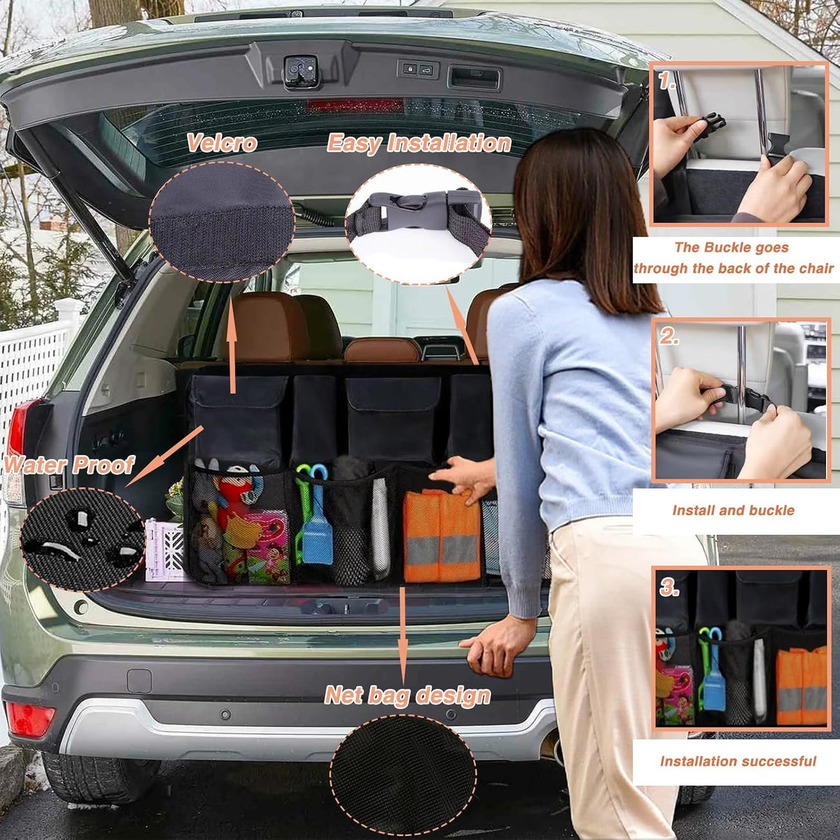 Car Trunk Organizer Large Capacity Back Seat Car Organizer with 8 Pockets