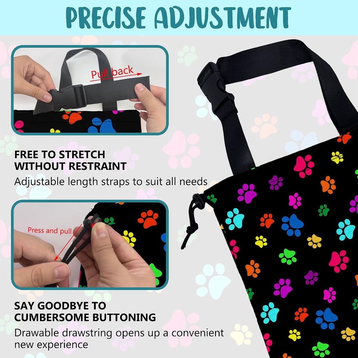 Car Garbage Bag Colorful Paw Prints Hanging Canvas Car Trash Bag Waterproof Drawstring Car Back Seat Organizer for Car Back Front Seat Console with Adjustable Buckle
