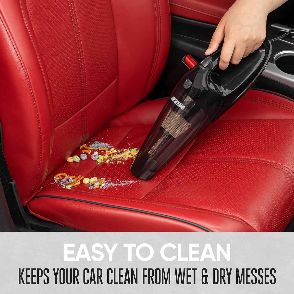 Motor Trend Lightweight & Portable Handheld Car Vacuum Cleaner Interior Cleaning Wet or Dry Mess Includes 3 Accessories + Filter & Carrying Bag Powerful Suction 15 Ft Extra Long Cord