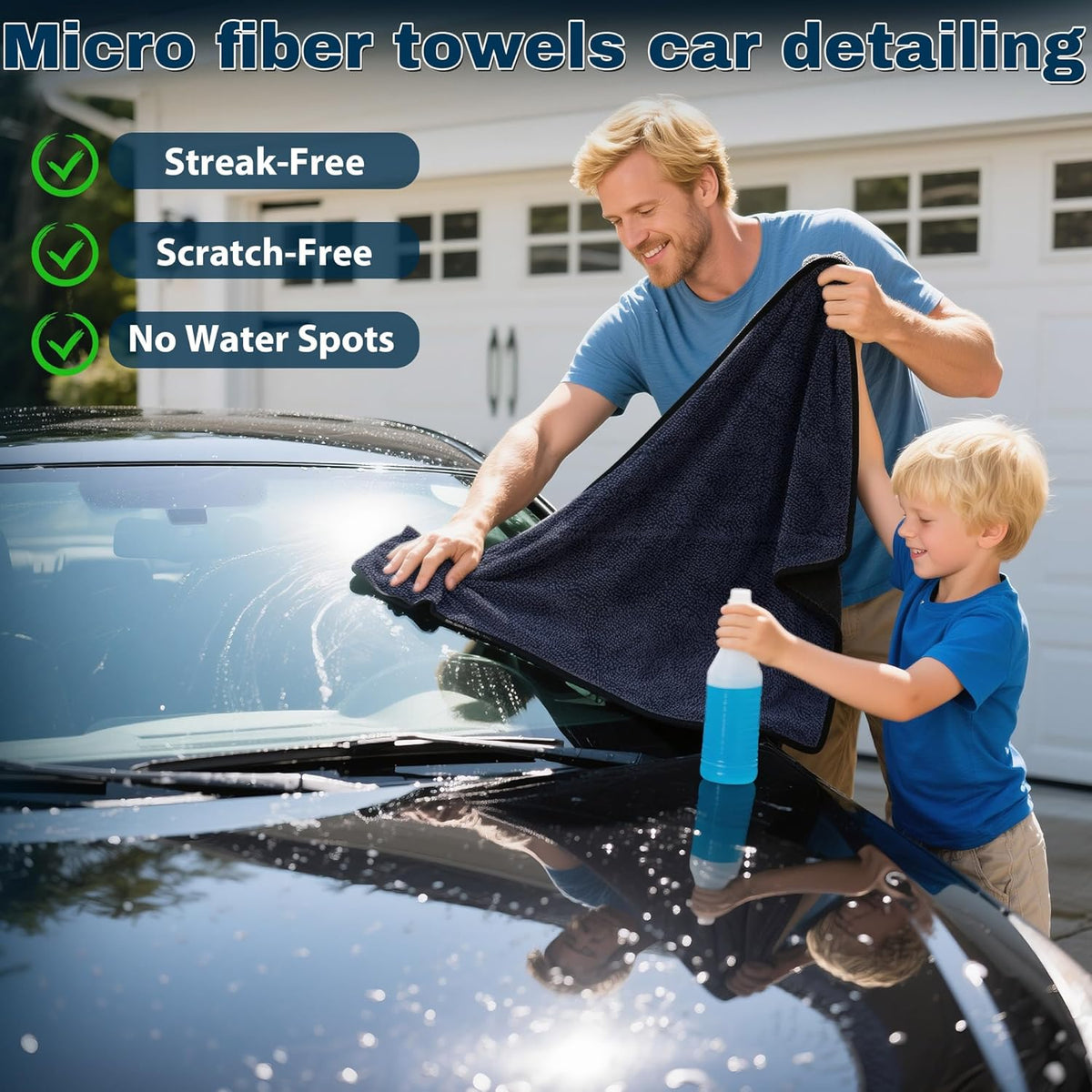 Car Drying Towels - 4 Pack Black Microfiber Detailing Cloths, 36 x 24 In