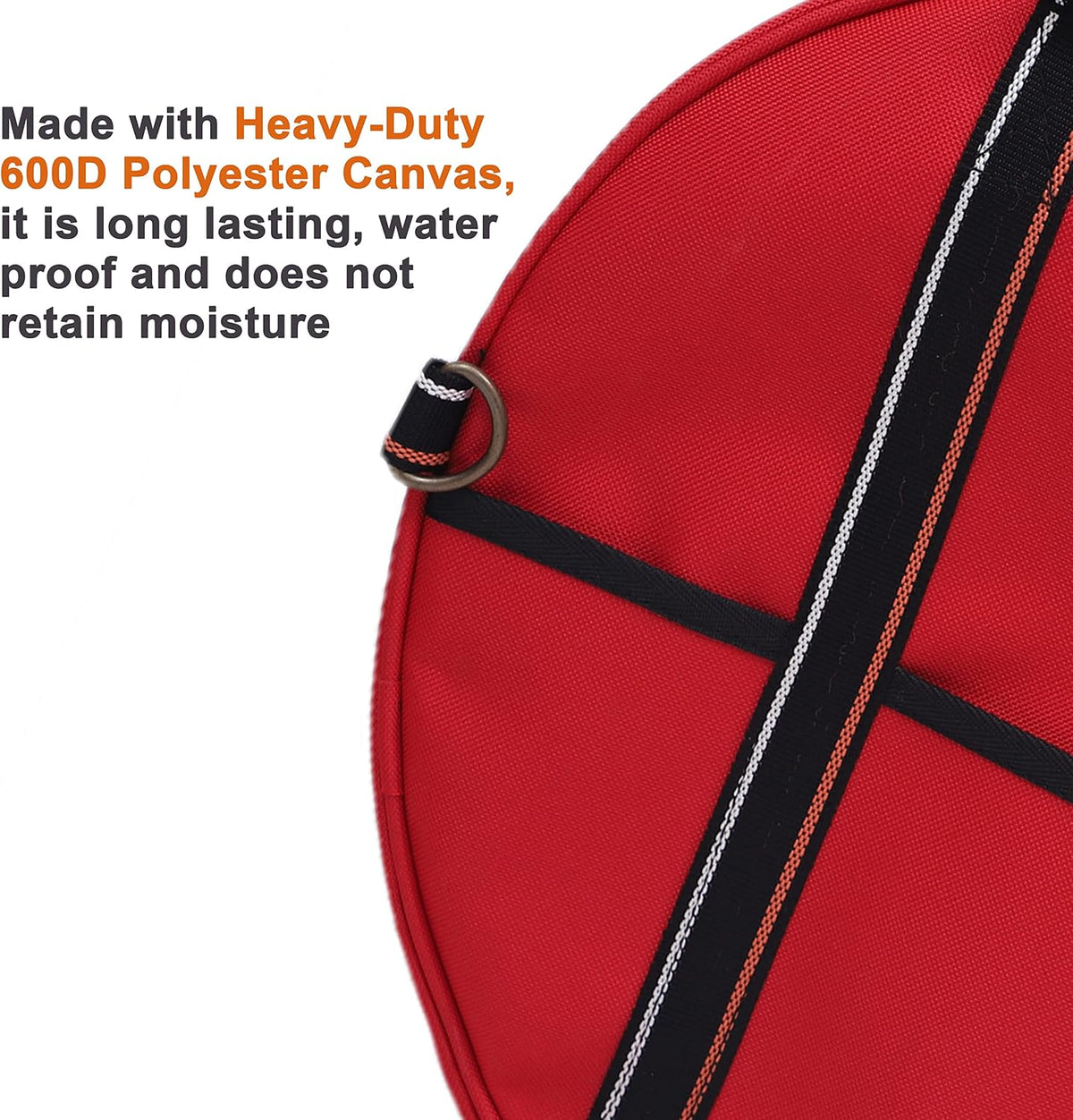 BULL TOOLS EV Charging & Jumper Cable Storage Bag, Organizer 6 Pocket Handmade Carry Bag - 15x15x4 Inch Waterproof Ballistic Polyester Round Bag, Cords, Small Tools, For Motor Vehicles - Red