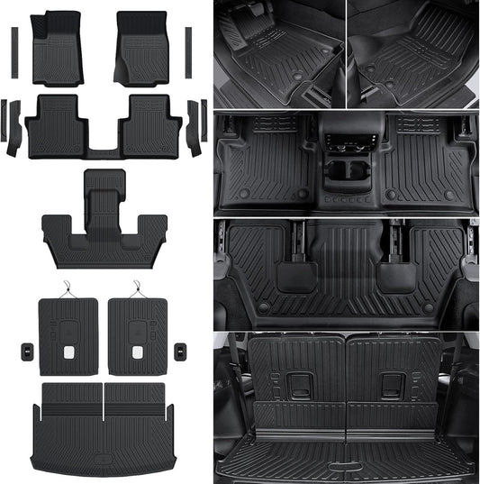 Floor Mats for 2021-2025 2026 Jeep Grand Cherokee L (6-Seater w/o 2nd Row Center Armrest Only), TPE All Weather Protection Durable Trunk Cargo Mat for Jeep Grand Cherokee L Accessories
