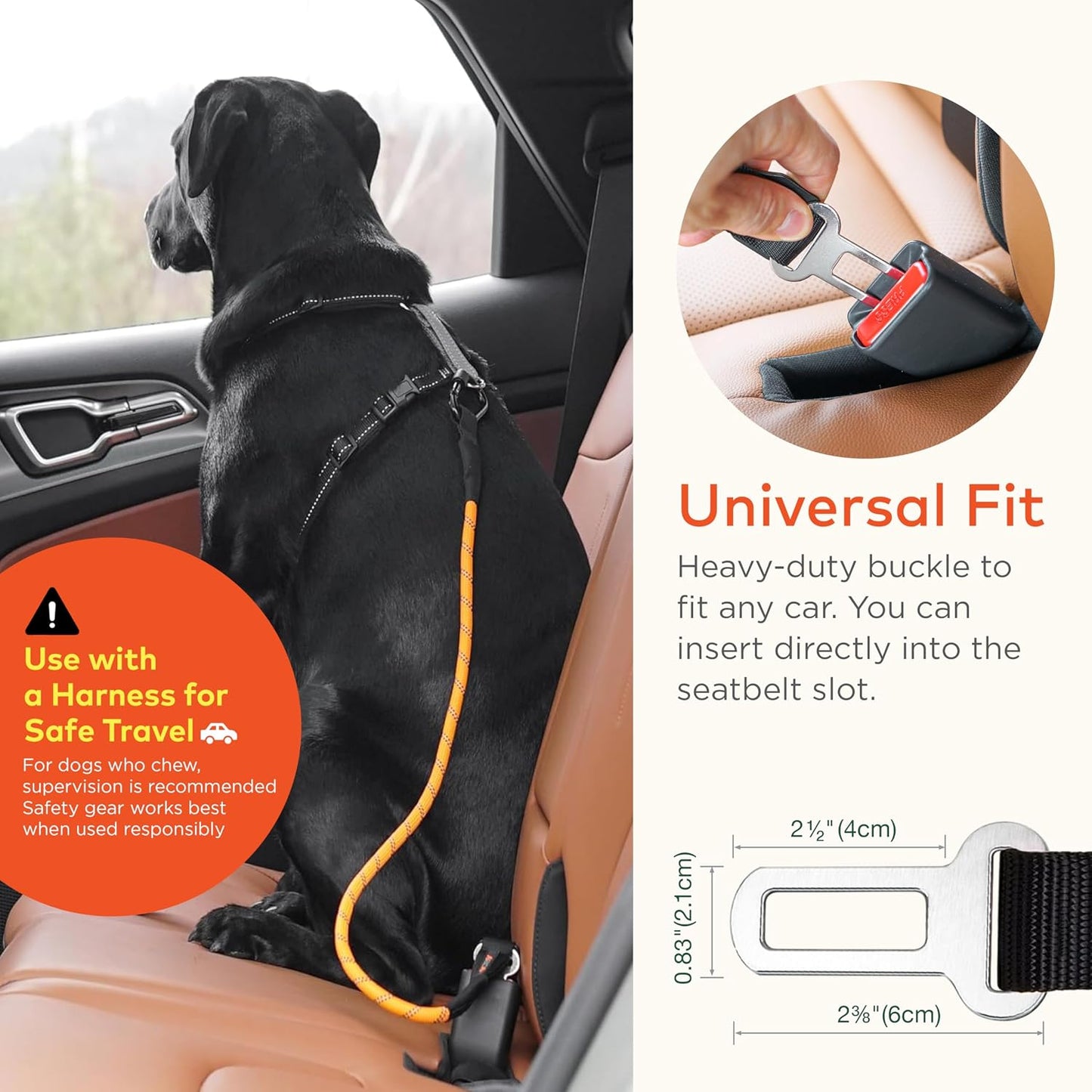 Dog Seat Belt for Car | Universal Pet Car Seatbelt with Reflective Climbing Rope, Aviation Aluminum Carabiner with 360° Swivel & Auto-Lock, Secure Safety Restraint (Sunset Orange 360°)
