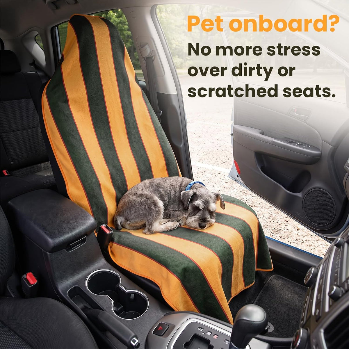 Car Seat Cover Towel for Front Seats Non-Slip with Headrest Pocket & Strap