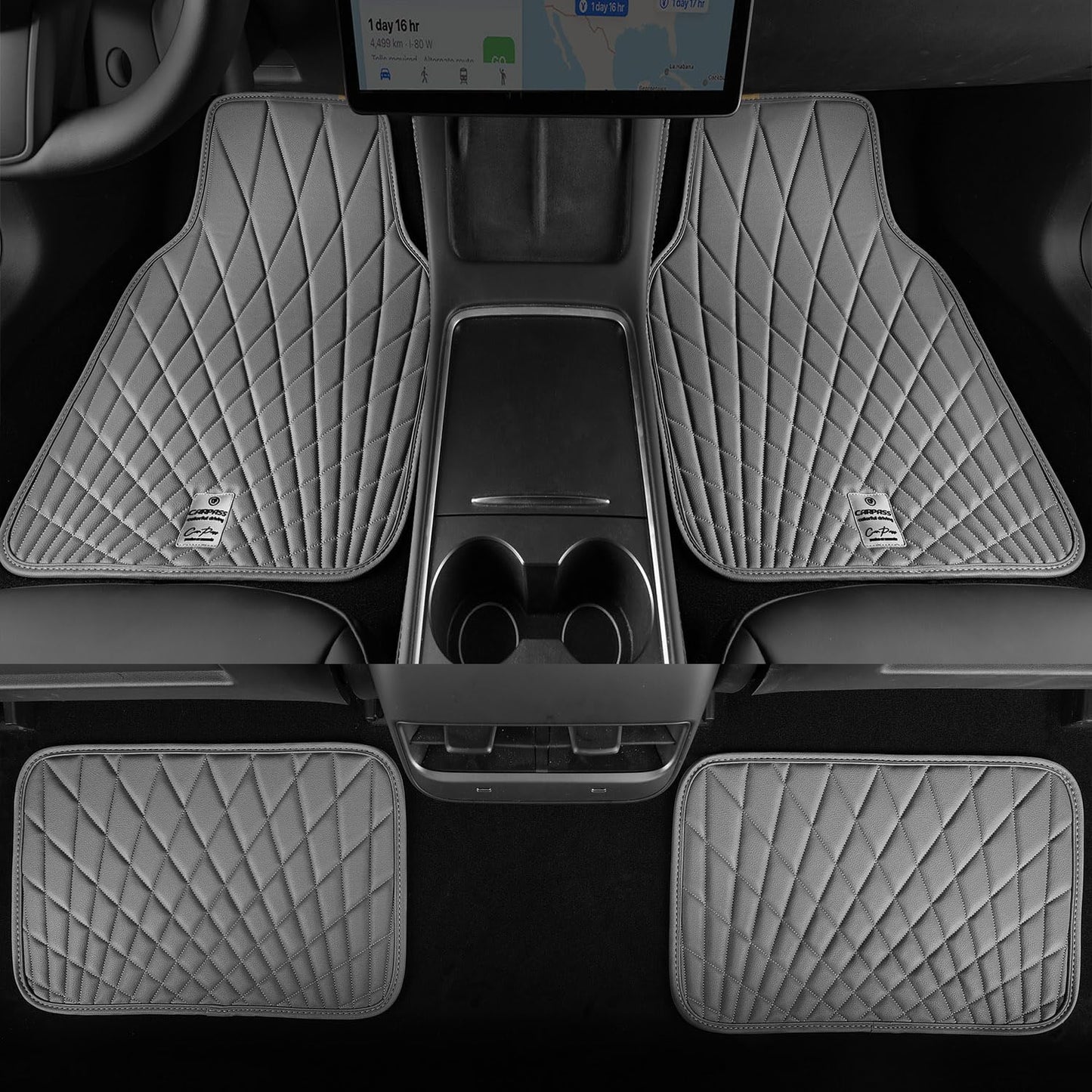 CAR PASS Luxury Faux Leather Floor Mats for Cars, Waterproof All Weather Car Mats Full Set, Anti-Slip Deluxe Automotive Floor Mats Universal Fit for Most SUV,Vans,Sedans,Trucks, 4 Piece Gray
