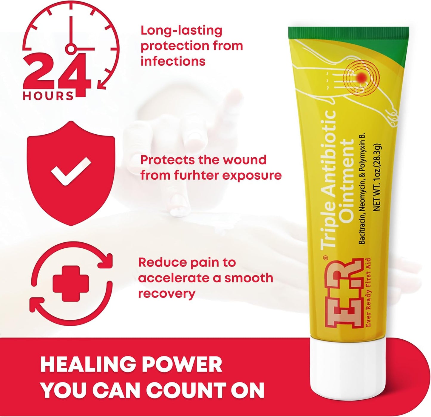 Ever Ready First Aid Triple Antibiotic Ointment 1.0 oz, First Aid Ointment for Minor Scratches, Cuts, Burns, Wounds and Prevents Infection - 12 Pack