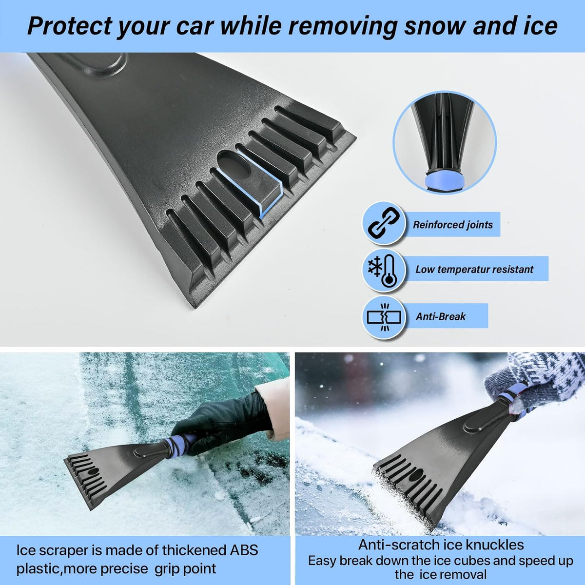 27" Snow Brush and Ice Scrapers Detachable Pivoting, Soft Bristle Head,Foam Grip, for Car,Trucks,or SUV Window & Windshield Tool (2pcs)