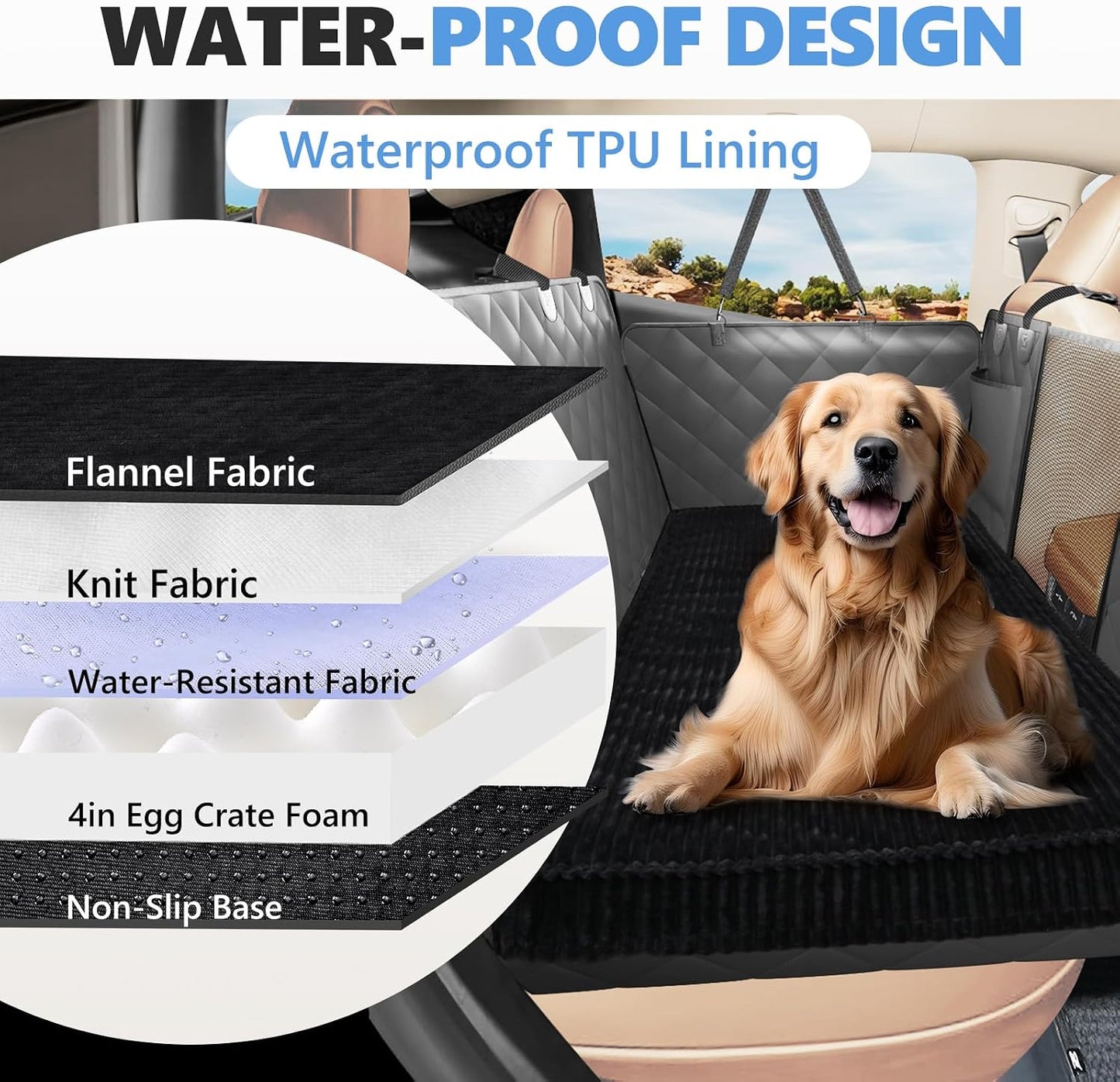 Backseat Dog Bed Non-Slip, Dog Bed for Car Back Seat Soft and Comfortable, Back Seat Pet Bed Mat for Travel, Pet Car Blanket for Backseat Extender and Seat Covers Black