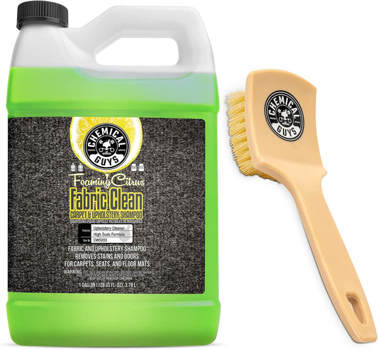 Chemical Guys CWS203 Foaming Citrus Fabric Clean Carpet & Upholstery Cleaner (Works on Car Carpets, Seats, Floor Mats & More), 128 fl oz (1 Gal) + ACCG25 Induro 7 Heavy Duty Brush (2 Items)