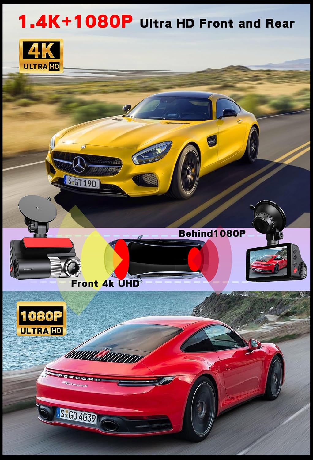 4K Dash Cam Front and Rear,G-Sensor, Free 64GB Card Included, 5.8GHz WiFi Dash Cam for Cars, 3" HDIPS, 24H Parking Monitor,Night Vision,Time-Lapse Recording