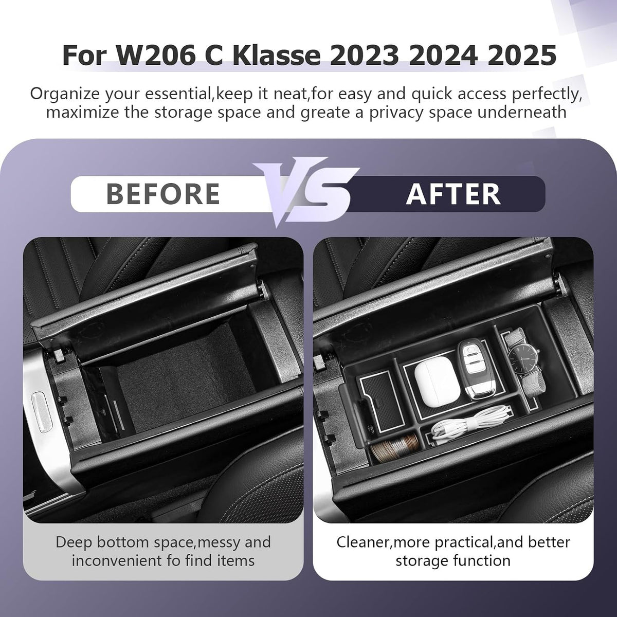 LUWU Center Console Organizer Compatible with 2022-2027 Benz C-Class C300/C300 4Matic/AMG C43/AMG C63 SE Performance W206 Accessories Armrest Console Storage Box Insert Tray ABS Material White