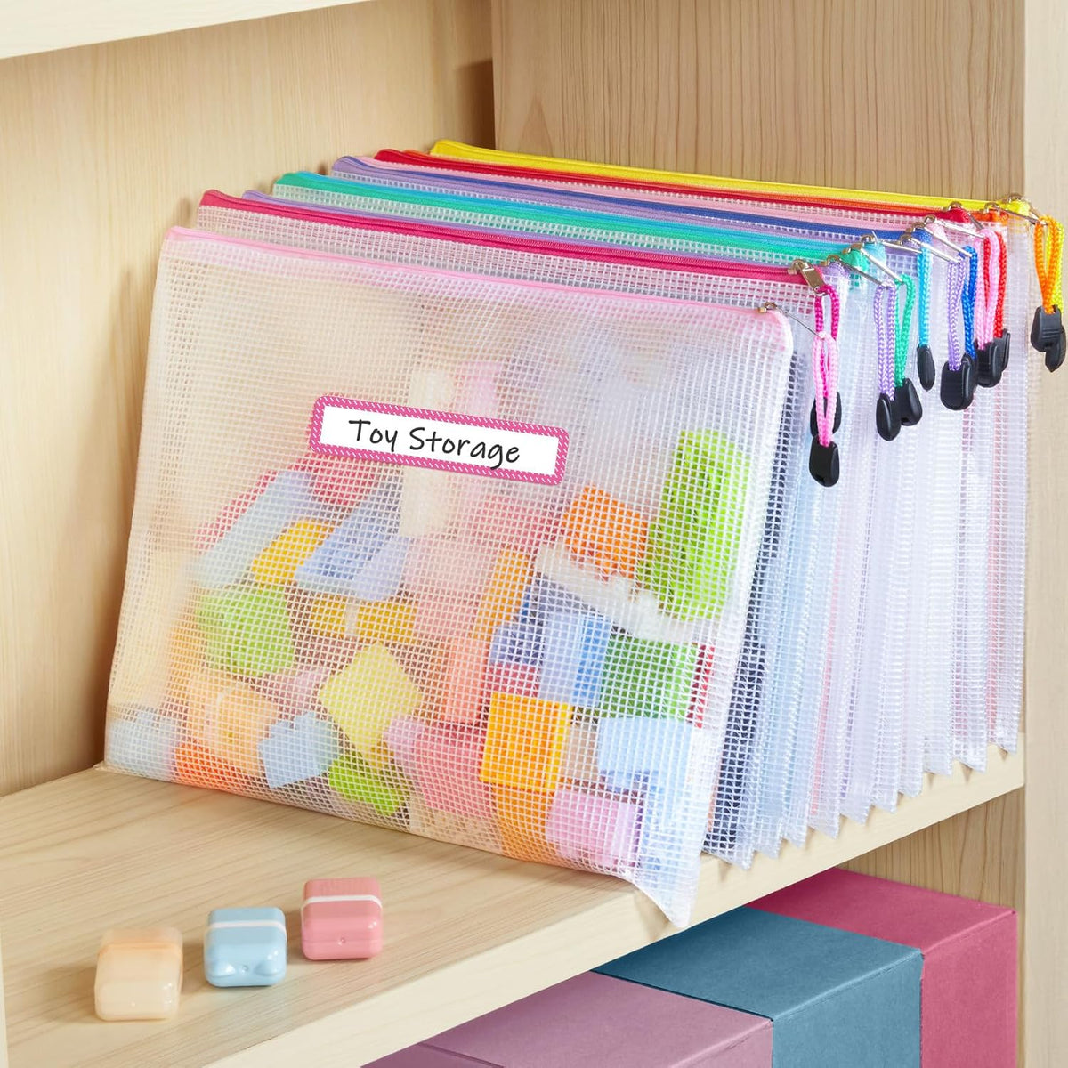 Sooez 24 Pack Mesh Zipper Pouch with Sticky Labels, A4 Mesh Bags Organizer