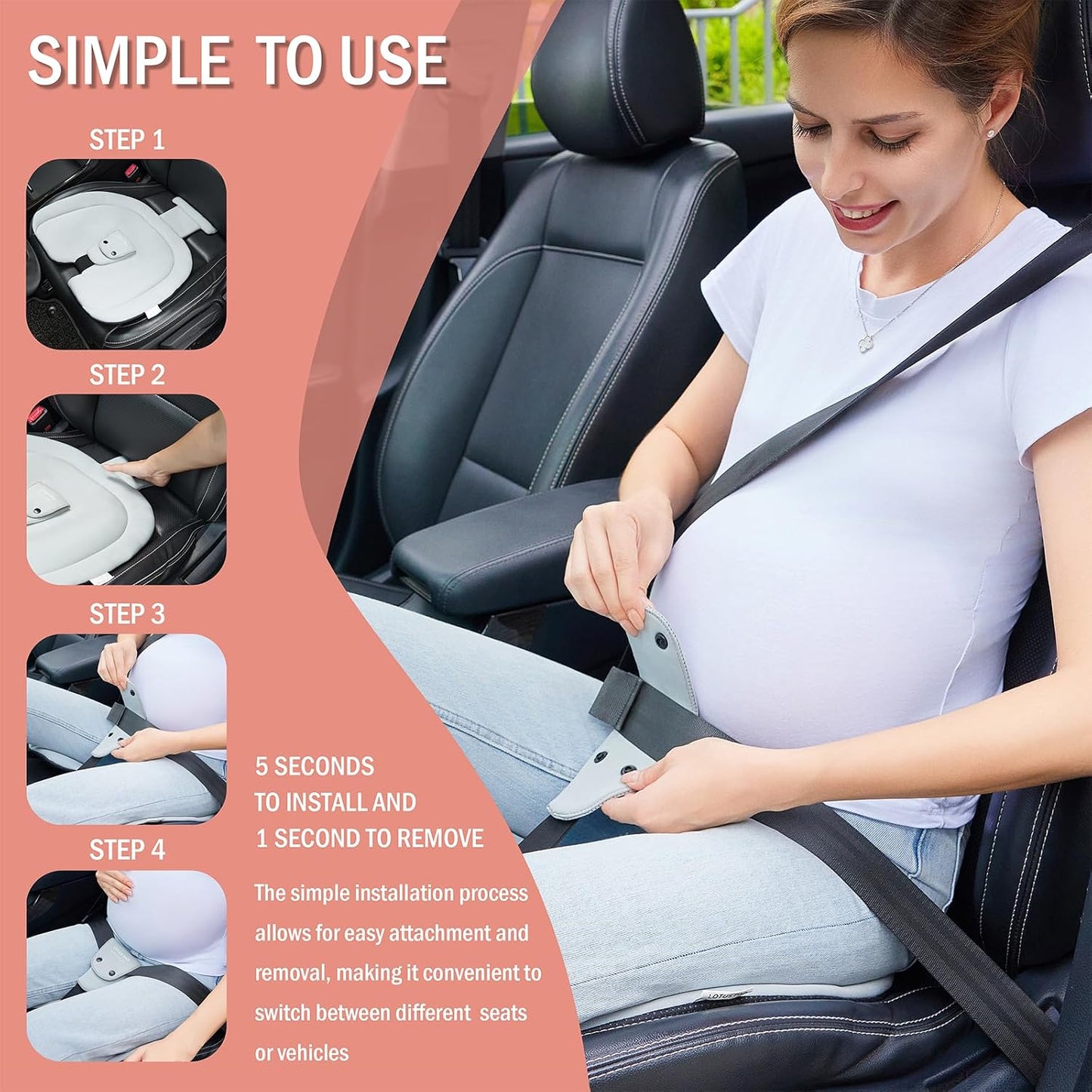 Car Seat Cushion for Pregnancy, Integrated Abdominal Pad, Elastic Breathable Fabric Reduce Belly Compression, Enhance Driving and Traveling Comfort