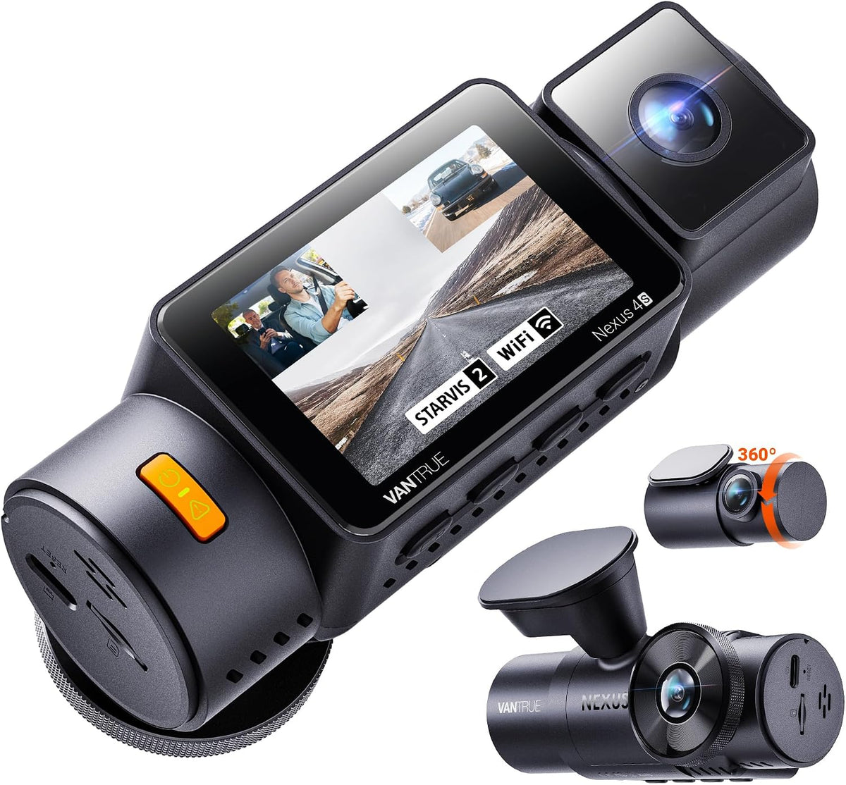 【Bundle: Vantrue New N4S(RC18) Dash Cam + GPS Suction Mount】 STARVIS 2, PlatePix, 2.7K+1440P+1440 Front Inside Rear Dashcam, 24/7 Buffered Parking Mode, Support 1TB Max