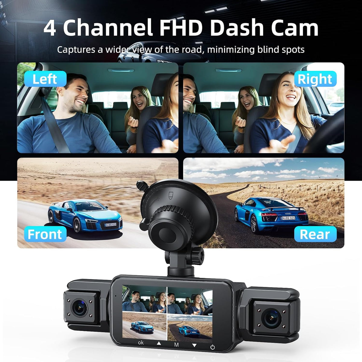 360 Dash Cam Front and Rear Inside,4 Channel Dash Cam 2026,2.5K+1080Px3 Dash Camera for Cars 24/7 Night Vision,360 Car Camera Built-in GPS,5G WiFi,Loop Recording,Parking Mode Free 128GB Card