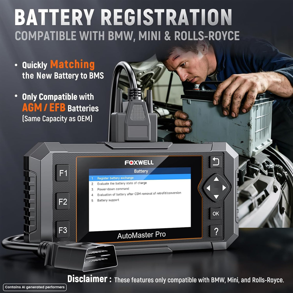 FOXWELL NT510 Pro fit for BMW, 2-in-1 Scan Tool & 12V Battery Tester
