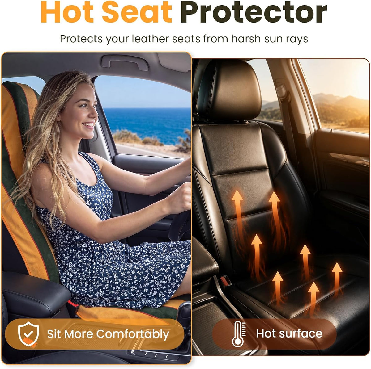 Car Seat Cover Towel for Front Seats Non-Slip with Headrest Pocket & Strap