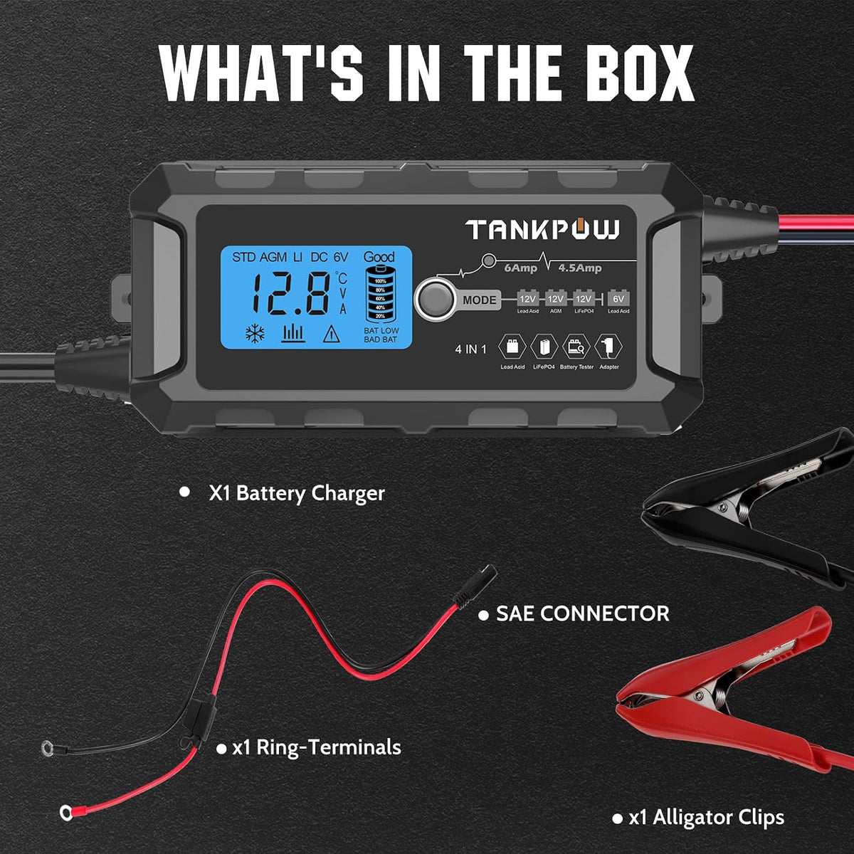 6V/12V 6A Automatic Battery Charger,Smart Battery Charger with Overcharge Protection,Trickle Charger Maintainer and Desulfator for Lead Acid & Lithium(LiFePO4) Deep Cycle Batteries