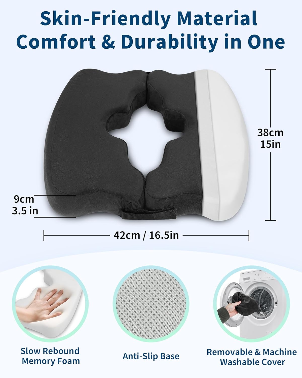 HOMCA Bed Sore Cushions for Butt, Memory Foam Bedsore Pressure Relief Cushion for Sleeping and Sitting, Hemorrhoid Cushion for Coccyx, Sciatica, Postpartum Recovery, and Surgery Rehabilitation(Black)