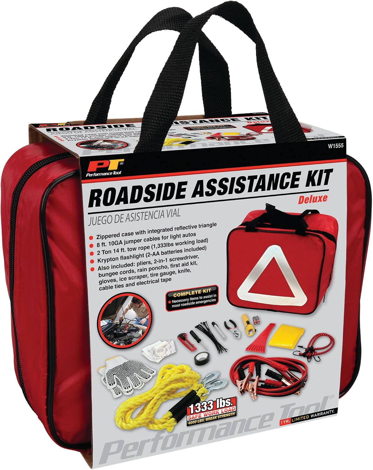 Performance Tool W1555 Deluxe Roadside Emergency Assistance Kit With Jumper Cables