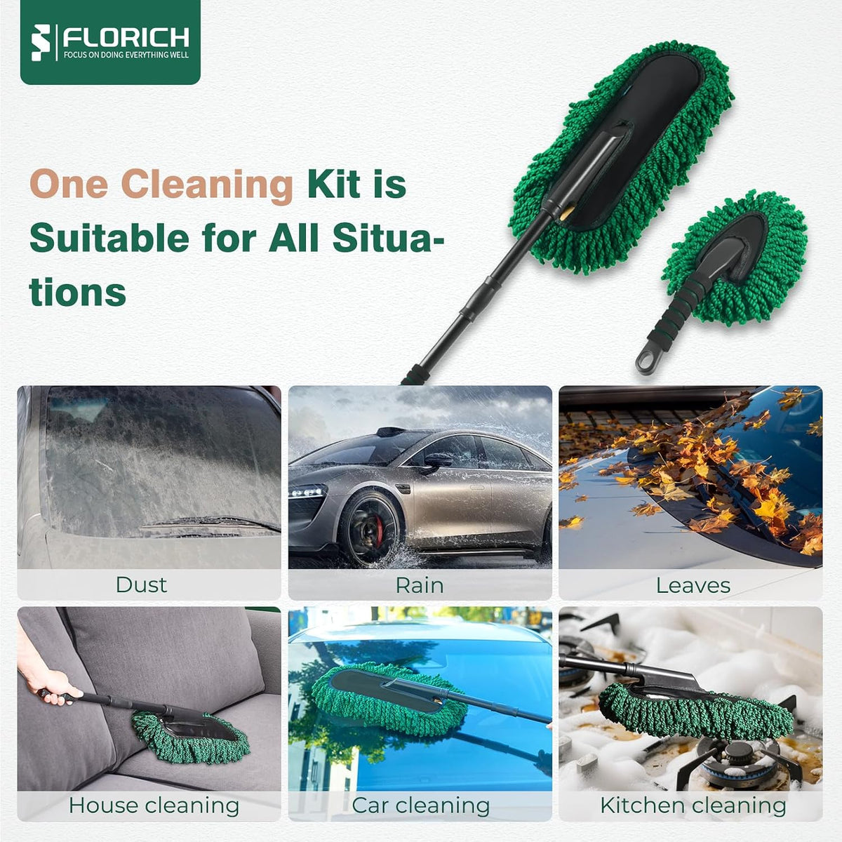 FLORICH Microfiber Car Duster Large Extendable Car Duster Exterior Scratch Free for Cars RV Truck Bike